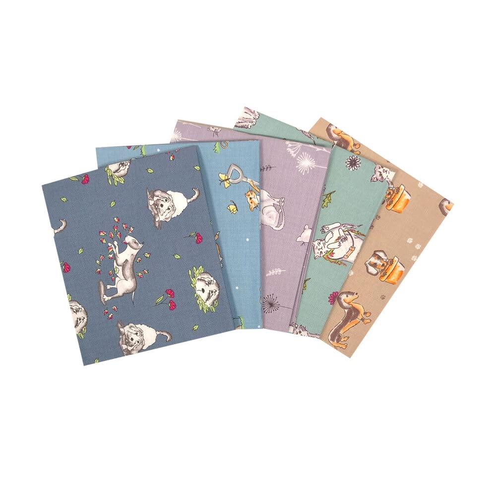 The Craft Cotton Co Pets by Debbie Shore Fat Quarters Bundle 5 Pack - 100% Organic Fabric (Ideal for Crafts, Quilting, Bunting, Cushion Covers)