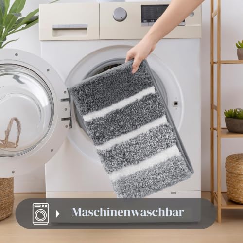 SHACOS Badematte rutschfest, Badezimmerteppich saugfähig 45 x 65 cm, Grau – Ansicht 6