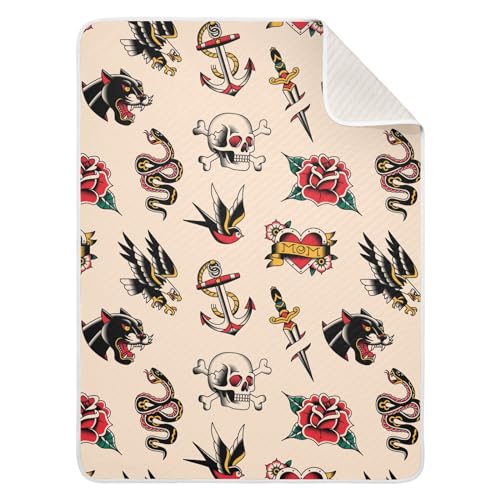 Image of Old School Tattoo Baby Blanket Cotton Cozy Throw Blanket Warm Nursery Swaddle Receiving Toddler Blankets 30 inch x 40