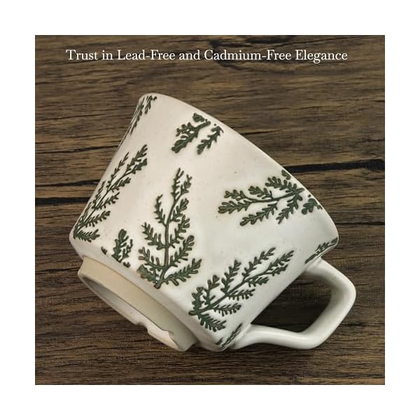Ceramic coffee mug 12 oz novelty unique teacup with large handle stoneware cup for tea mocha latte cappuccino espresso set of 2 ivy and leaf  urban country home decor