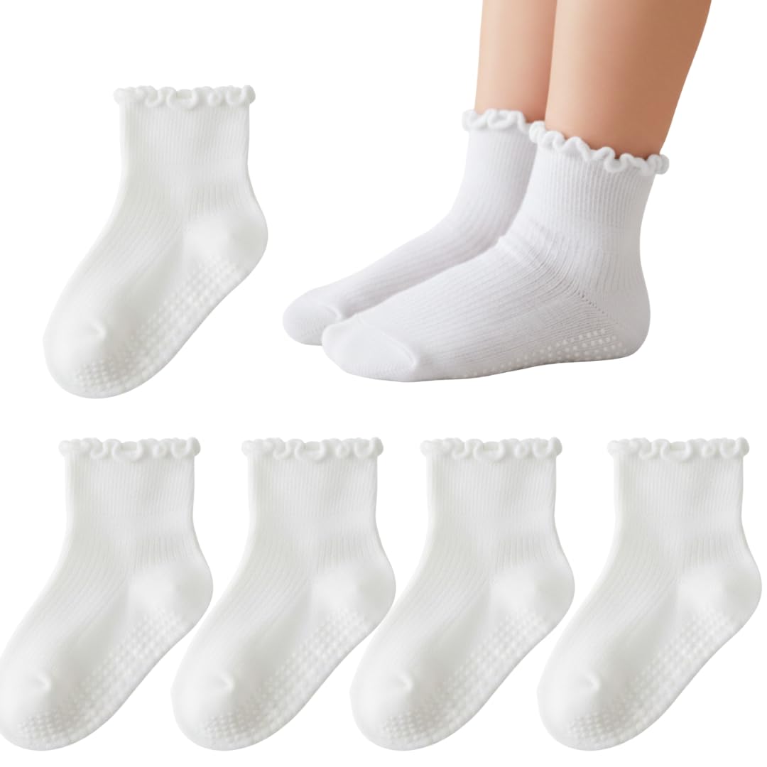 100% Cotton Soft Breathable kids Baby Girls Ruffle Socks Non Slip (Pack of 5)-image-11