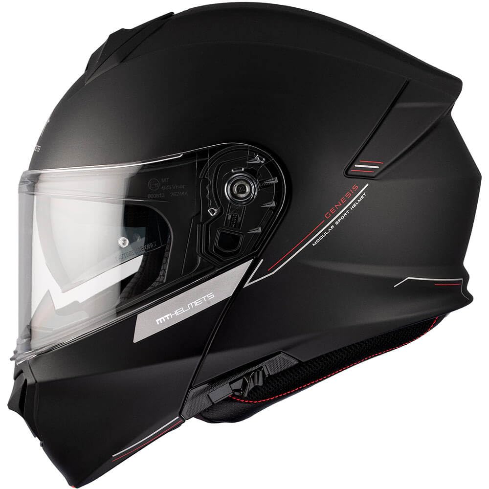 MT Genesis SV Negro Mate - Casco de Moto Modular Abatible con Visor Solar - Homologado ECE 22.06 (L)