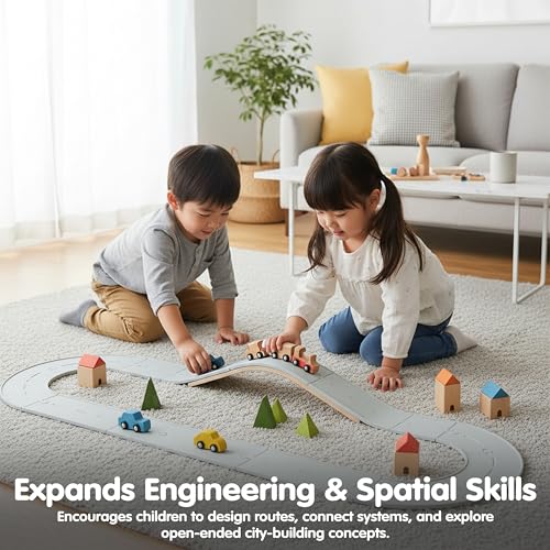 Image of PlanToys Rubber Road & Rail Expansion Tracks Set A Montessori Play Accessory | Imagination, Problem Solving and Creative World Building | Eco Friendly Track Set