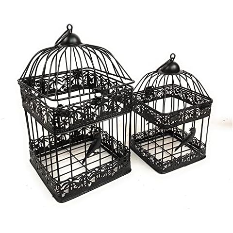 set of 2 Bird Cage Lanterns Wire wedding displays black Cover