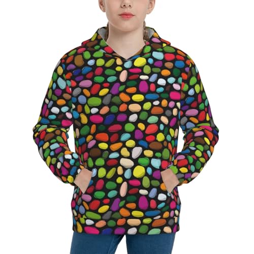Pebble Colorful Kids Pullover Hoodies Boys Sweatshirts Girls Athletic Clothes with Pocket