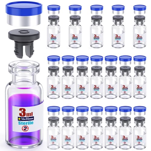 Ks-Tek 20pcs Sterile Empty Vial,Sample Vials with Self Healing Injection Port and Flip Off Cover,Borosilicate Injection Glass Bottle Individually Packing (Transparent, Unsealed 3ml)