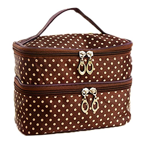 FUNOC Womens Toiletry Bag Dot Pattern Double Layer Makeup Bag