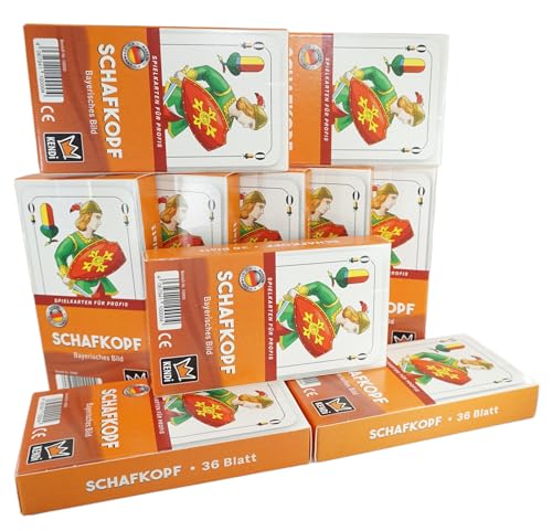 KENDi GAMES Schafkopf Spielkarten 10er Sparpack | Bayerisches Bild | 36 Blatt | Tradition trifft Qualität | Prunkvolle Bayerische Löwenrückseite