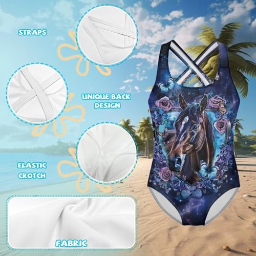 Image of Girls One Piece Cat Swimsuits Quick Dry Cartoon Beach Bathing Suit Crossback Swimwear for Kids 5-14 Years