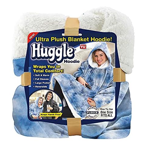 Ontel Huggle Hoodie Ultra Plush Blanket, Blue Tie-Dye Cover