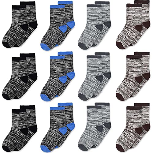 Image of Boys Socks, 12 Pairs Crew Socks for Toddler Kids Boys Girls(1-14 Years Old), Athletic Half Cushion Socks Set