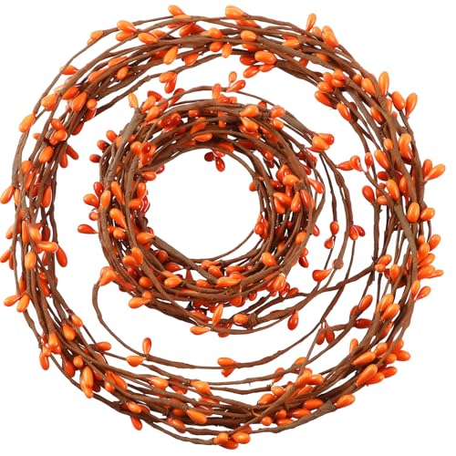 Gejoy 2 Rolls 40 Feet Double Pip Berry Garland Floral Craft Country Pip Berry Garland Floral Craft Decor, Artificial Christmas Decoration (Orange)