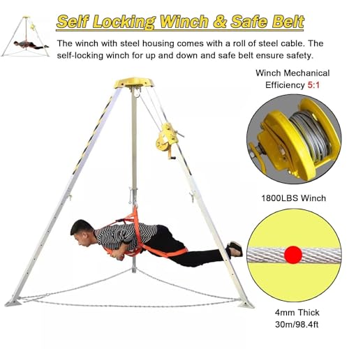 Regulowany zestaw ratowniczy do ograniczonej przestrzeni, aluminiowy statyw teleskopowy, teleskopowe nogi 1,34 do 2,14 m, lina zabezpieczająca przed upadkiem do głębokich studni, sprzęt s