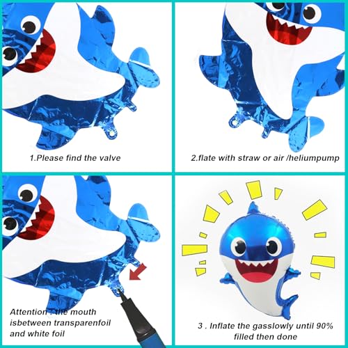 Déco anniversaire shark de 84 pcs avec ballons en aluminium et bannière