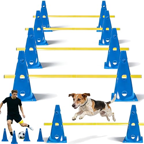 Shengruili Agility Set Hunde Steckhürdenset Hund Hund Hürden Kinder Agility Hürden Hindernisse mit 8 Kegel 23cm Höhe + 8 Stangen 100cm lang für Trainingsübungen für Tier & Fußballtraining