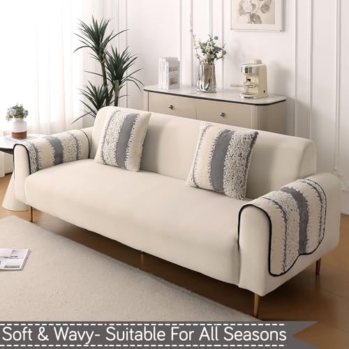Image of HOKIPO Luxury Wavy Plush Anti-Slip Sofa Armrest Covers | 1 Pair - Pewter Grey (AR-5979-GRY*2)