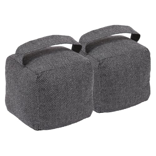 Nicola Spring Fabric Door Stop - Grey - Pack of 2 - Indoor Herringbone Decorative Wedge Stopper Interior Weighted Doorstop with Handle for Home, Office
