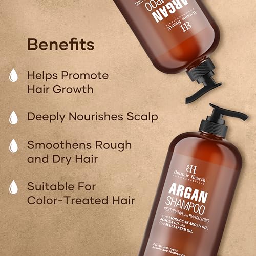 Image of Botanic Hearth Argan Shampoo, Hydrating & Volumizing, Sulfate & Paraben Free, All Hair Types & Color Treated Hair, Men and Women 16 fl oz