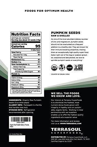 Terrasoul Superfoods Organic Pumpkin Seeds 2Lb + Organic Sunflower Seeds 2Lb Bundle #TOP1