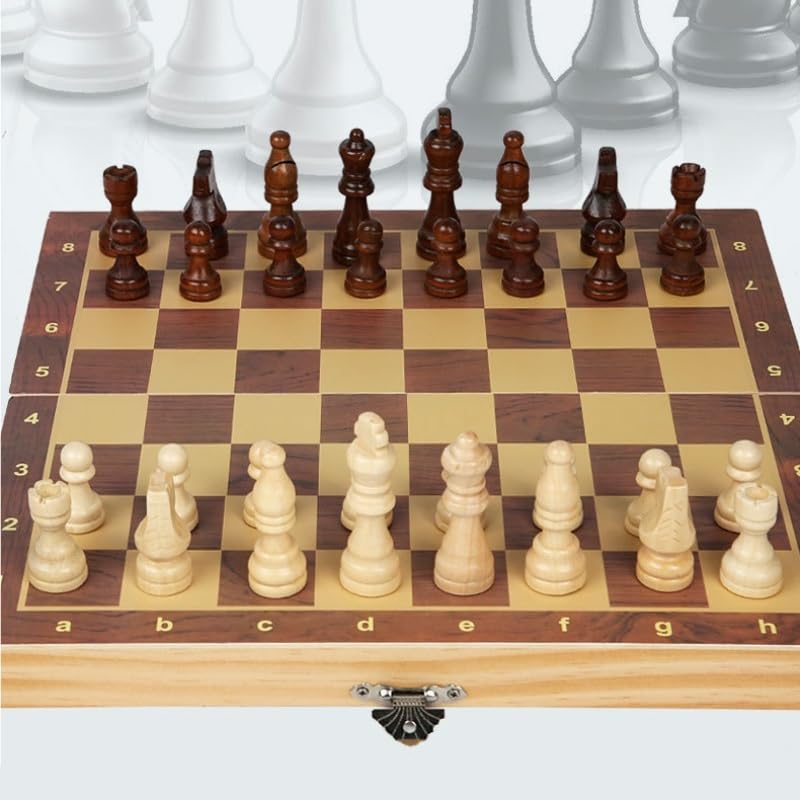 schachspiel Magnetisches Schachbrett-Set for Erwachsene und Kinder, Faltbare Schachbretter aus Holz, tragbares Reisespiel mit Aufbewahrungsfächern for Spielsteine(29 * 29 * 6.5cm)