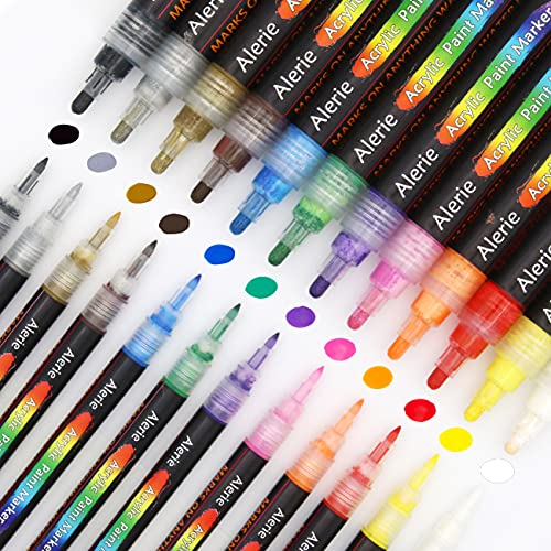 Acrylic Paint Pens - 24 Acrylic Paint Markers for Rock Painting, Stone, Ceramic, Glass, Wood, Fabric, Canvas, Set of 12 Colors Paint Markers with 3 Different Tip