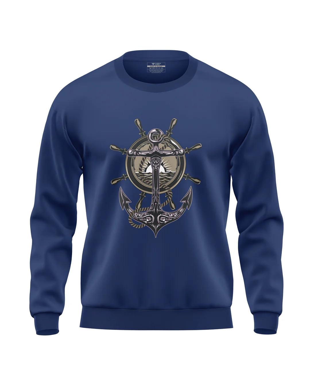warriorworld Men's Cotton Sweatshirt | Nautical Anchor & Ship Wheel Print | Stylish Crewneck Pullover | Winter Wear | Maritime Theme-picture-35