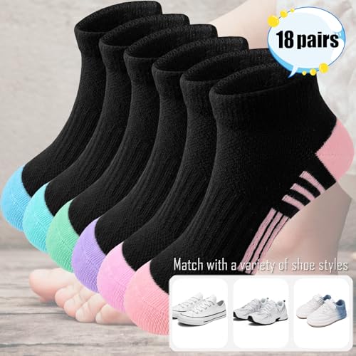 Bemeol Girls Socks 18 Pairs Ankle Socks Girls Running Athletic Low Cut Sock for Little Big Kids2