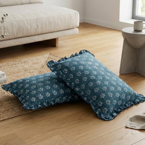 Image of Home Sizzler Floral Frill Border Microfibre King Size Pillow Covers (18 X 27 Inches) - Teal Green, Set of 2