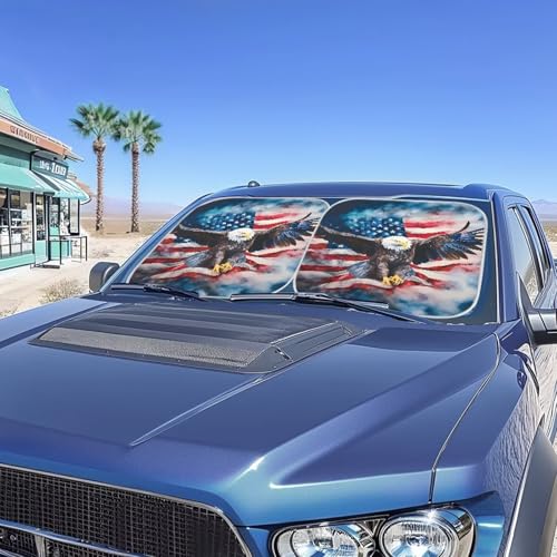 Image of Eagle Flag 2 PCS Car Windshield Sun Shade Foldable Automotive Interior Accessories for Sun Protection Auto Sun Heat and UV Rays Blocker Fit Car Front Window for Trucks SUV Van