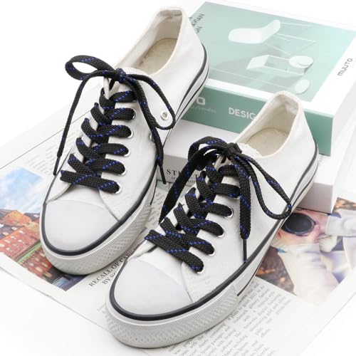 Image of Flat Shoelaces Multicolor Twill Point Thick Shoe Lace Shoestring 2 Pair