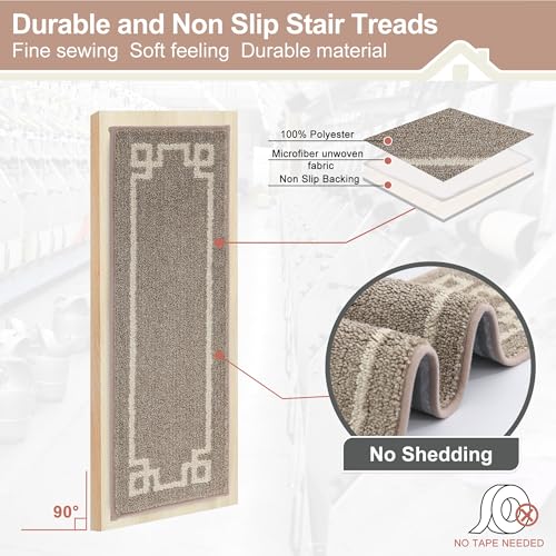 BEQHAUSE-Stair-Treads-for-Wooden-Steps-Non-Slip-Washable-Reusable-Carpet-Stair-Treads-28inX9in-Polyester-Soft-Indoor-Stair-Runner-for-Kids-Elders-and-Pets-15pcsTaupe BEQHAUSE Stair Treads for Wooden Steps Non Slip Washable Reusable Carpet Stair Treads 28inX9in Polyester Soft Indoor Stair Runner for Kids Elders and Pets 15pcsTaupe