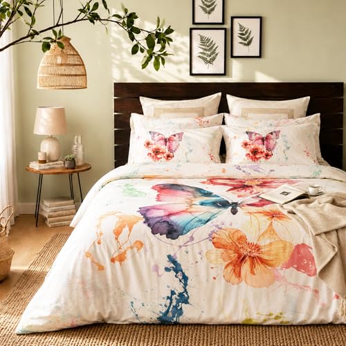 Image of Digitally Printed with Reactive Ink |300 TC 100% Cotton 1 Queen Bedsheet Set | Extra Smoothness with Sateen Weave|Ethereal Wings Bedsheet Set (1 Flat Sheet + 2 Pillow Cases)