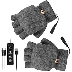 Guante Electrico iFCOW Guantes con calefacción USB unisex, guantes de calentamiento eléctrico de invierno para hombres, mujeres, guantes de calefacción eléctrica para invierno, 3 ajustes de temperatura, gris, M