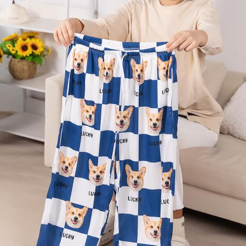 Custom Pet Photo Name Pajamas Pants Personalized Cat Dog Face Picture Pajamas PJ Bottoms Birthday For Women Men 20 Colors3