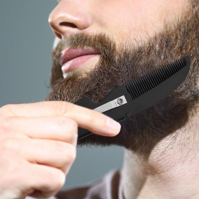 FRCOLOR Folding Comb Keychain for Men Portable Travel Pocket Beard Comb with Fine Teeth and Oval Mirror Lightweight Styling Tool - Image 4
