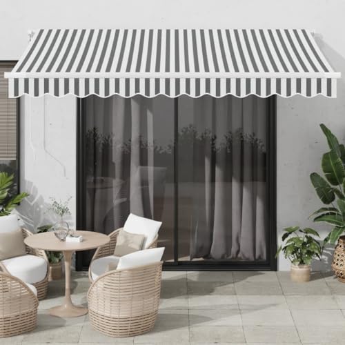 Tenda Retrattile Automatica Antracite e Bianco 350x250 cm per Patio, Tenda da Sole Elettrica con Telecomando per Esterni, Tessuto Resistente ai Raggi UV e Alluminio