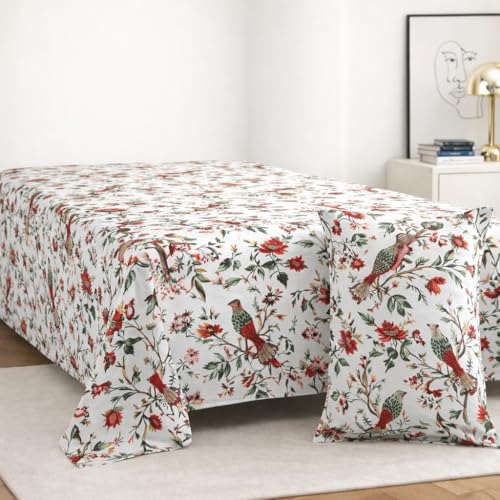 Image of elanorhomes 100% Cotton 240 TC Single Bed Sheet Set | Floral Printed Bedsheet with Pillow Cover | Soft Breathable Fabric for Bedroom | 60x90 Inches (Flying Petals)