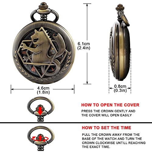 Image of Personalization Pocket Watch Men's Fullmetal Alchemist Hand Wind Mechanical Roman Numerals Customized Pocket Watches Men Steampunk with Chain Box