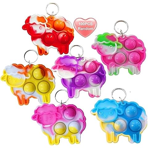 100 Packs Cute Sheep Animal Mini Pop Fidget Toys, Autism Special Needs Squeeze Sensory Summer Party Favors Gift for Kids Adults, Classroom Student Bubble Prizes Cover