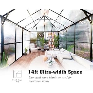 Howe 14x95x9 ft polycarbonate greenhouse with 2 vents and double swing doors 6ft added wall height walk in large winter greenhouse sunroom aluminum greenhouse for outdoors black  urban country home decor