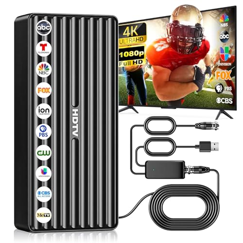 2025 TV Antenna Indoor/Outdoor, Digital Antenna for Smart TV, 1000+ Miles Range, Digital HD Antenna with Signal Amplifier Supports 8K 4K 1080p Local Channels, Includes 33ft Coax Cable