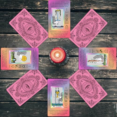 Smoostart Pink Holographic Tarot Cards with Meanings, Tarot Cards Deck with Guidebook for Beginners Keywords, Element, Planet - Image 3