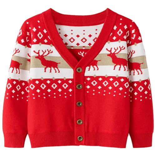Kids Christmas Cardigan Sweaters Xmas Reindeer Button Up Pullover 2-7 Years