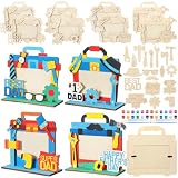 DoubleFill 12 Sets Father's Day Crafts Kit DIY Picture Frames with Paints Small Wooden Signs Color Your Own Wood Frame Gifts for Father's Day Activities Craft Project