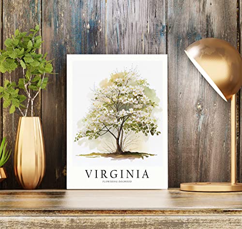 Virginia State Tree Art Print, Virginia Poster Wall Art Decor, Virginia State Map Travel Poster, Home Office Wall Decoration, Bedroom, Living Room Artwork. (Virginia B, 11X14 Inches (Unframed)) #TOP2