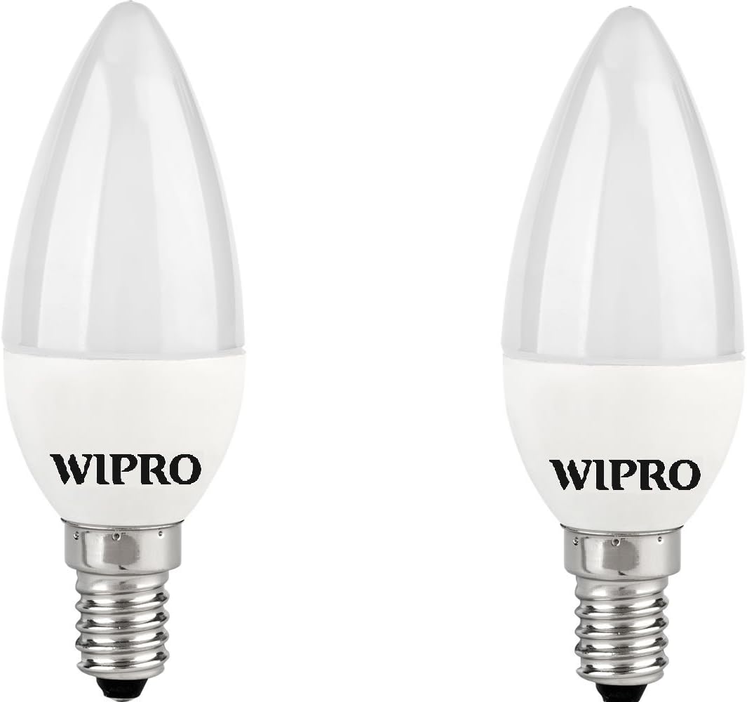 Wipro Garnet 3 W E14 Base Clear Candle LED Culb | Warm White (2700K) | Pack of 2 | Clear optics for sparkling effect | LED Filament Bulb for Home, office, chandellior, decorative lamp shade