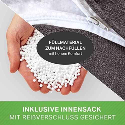 Green Bean Sitzsack-Hocker Home Linen rund 45x25cm mit EPS-Perlen Füllung - Fußhocker Sitz-Pouf für Sitzsäcke - Bodenkissen für Kinder und Erwachsene - Sitzkissen Sitzhocker Dunkelgrau