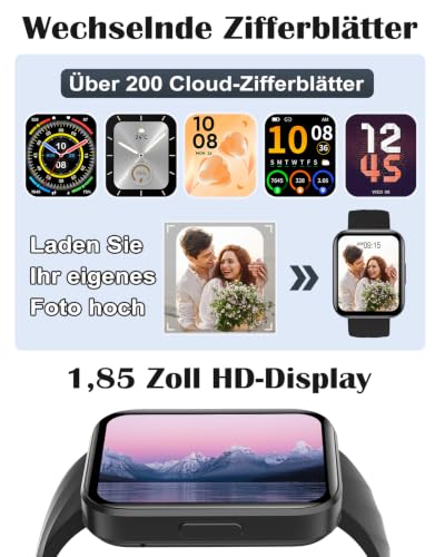 Smartwatch für Damen Herren Bluetooth-Anruffunktion 1.85" HD Fitnessuhr – Ansicht 6