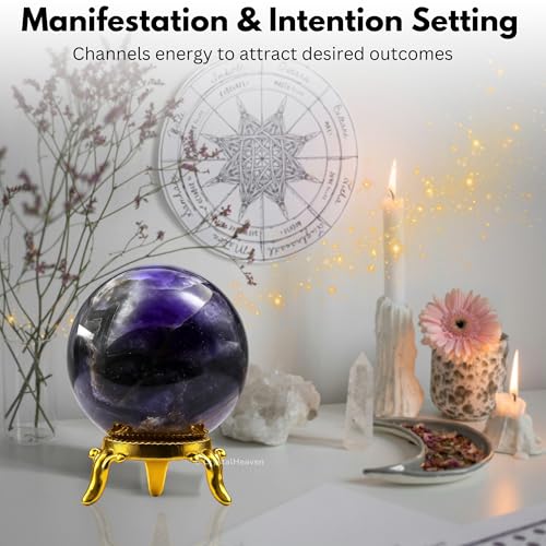 Image of Certified Amethyst Chevron Crystal Ball for Meditation | Premium Crystal Vastu Items for Home and Feng Shui Items for Good Luck - Pooja Supplies and Spiritual Practices (1.5 inch Inch)