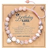Girl Birthday Gift Bracelet, Pink Heart Zebra Jasper Bracelet, Sweet Message Card Best Teen Cute Christmas Graduation Charm Present, Birthday Valentines Day Gift for Granddaughter Old Niece